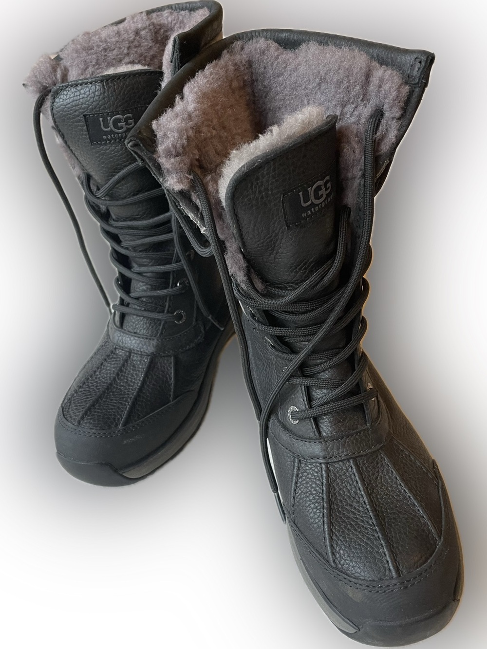 UGG Black Waterproof Lace-Up Shearling Winter Boots Size 8